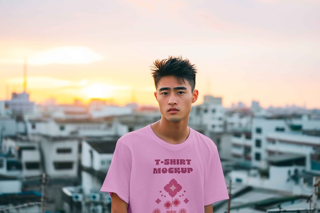 asian person wearing clothing mockup