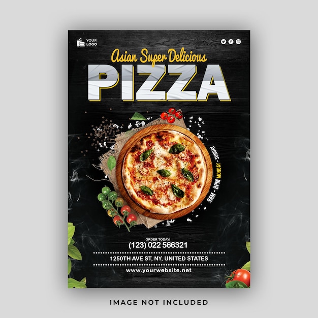 asian pizza food menu flyer design template