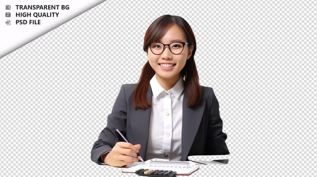 Asian woman accountant on white background white isolated