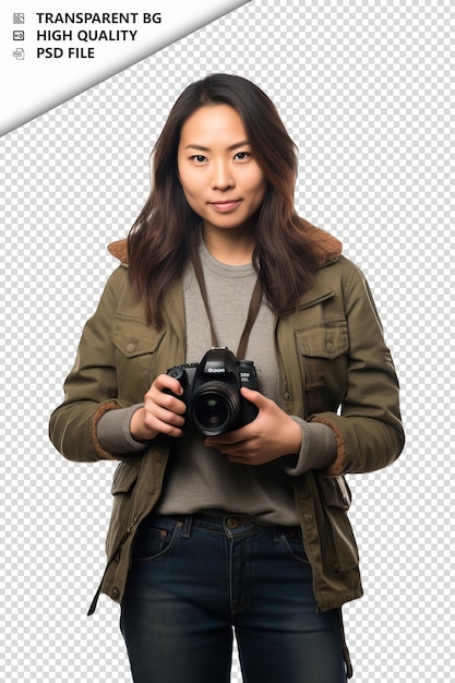 PSD asian woman anthropologist on white background white isol