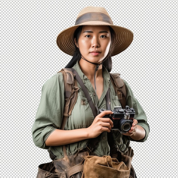 PSD asian woman archaeologist psd transparent white isolated