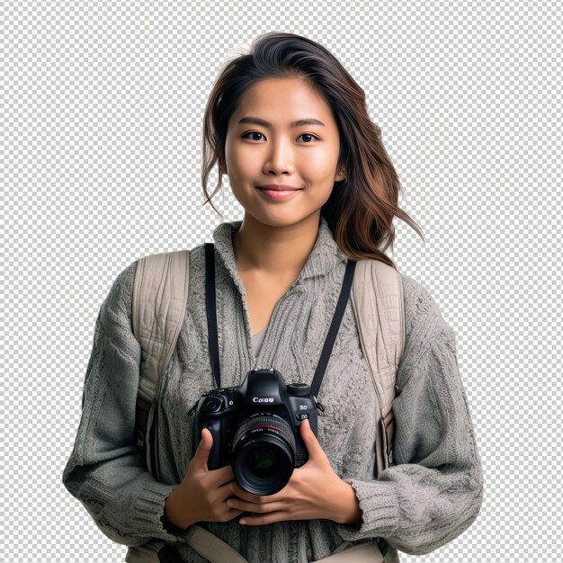 PSD asian woman artist psd transparent white isolated background