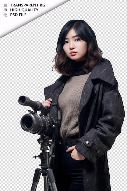 Asian woman astronomer on white background white isolated