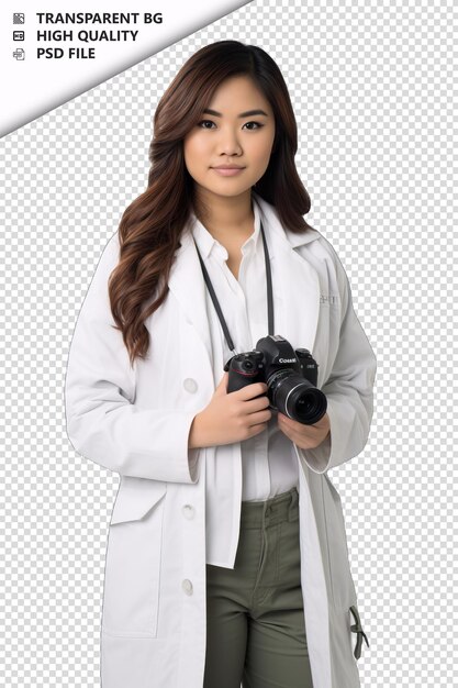 PSD Азиатская женщина-инженер-биомедик на белом фоне