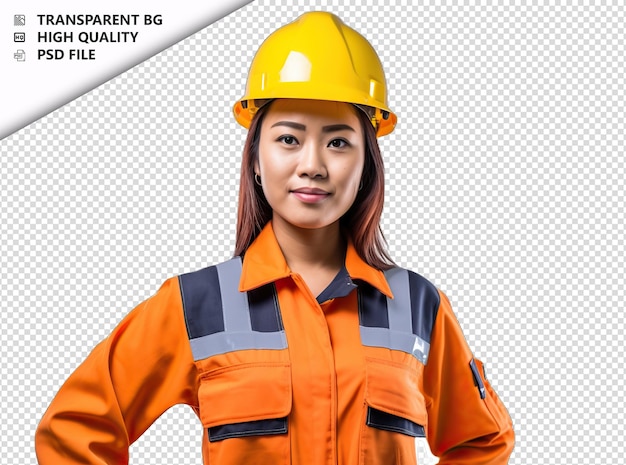 아시아 여성 건설 노동자, 색 배경