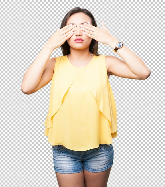 PSD asian woman covering her eyes