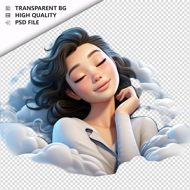 PSD asian woman dreaming 3d cartoon style white background is