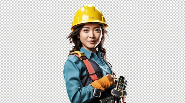 アジア人女性電気工事士 psd 透明な白い隔離b
