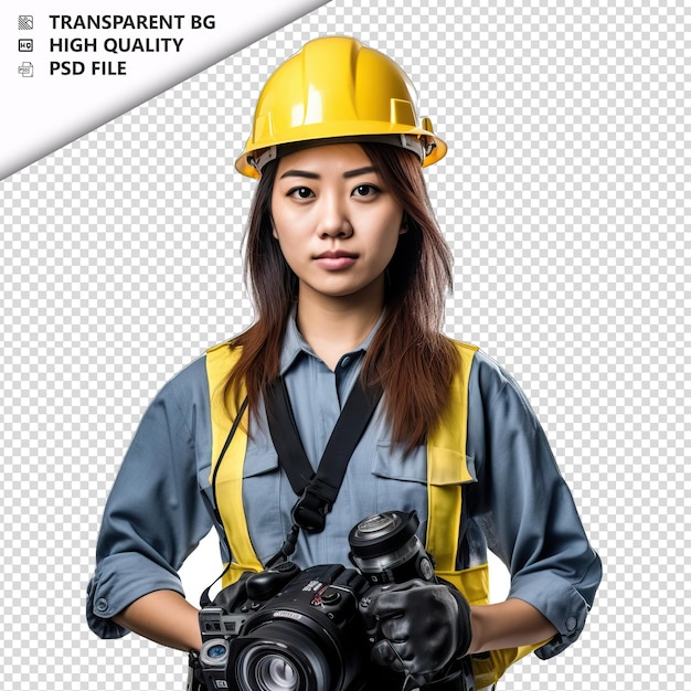 PSD asian woman electrician on white background white isolate