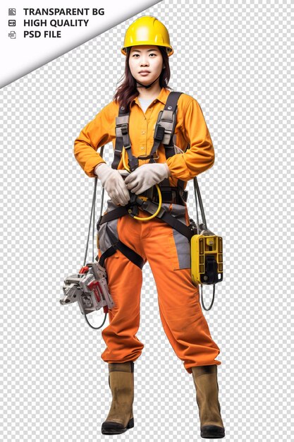 PSD asian woman electrician on white background white isolate