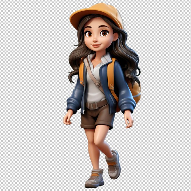 PSD asian woman exploring 3d cartoon style transparent background i