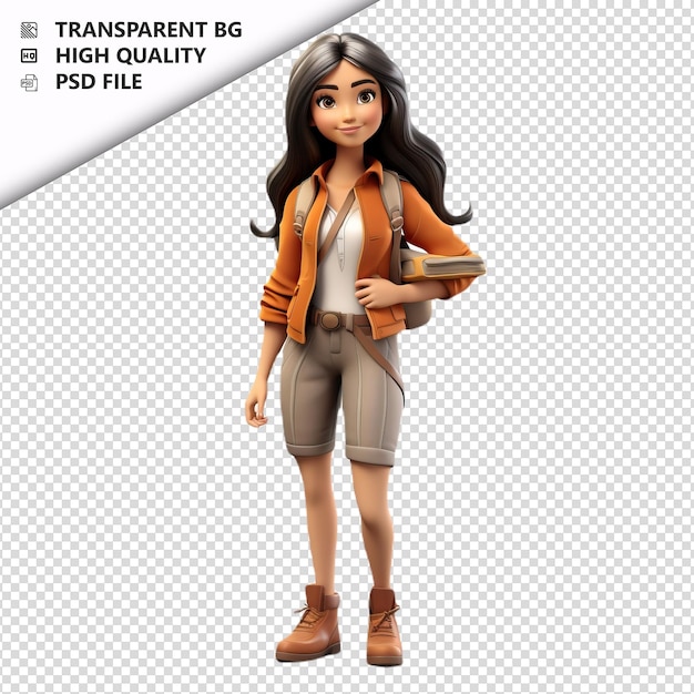 PSD asian woman exploring 3d cartoon style white background i