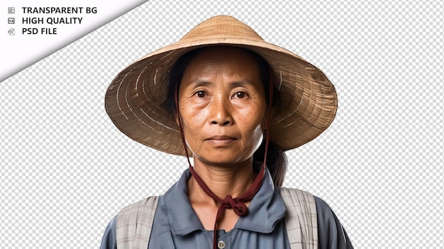 白い背景のアジア人女性農夫 白い孤立した背中
