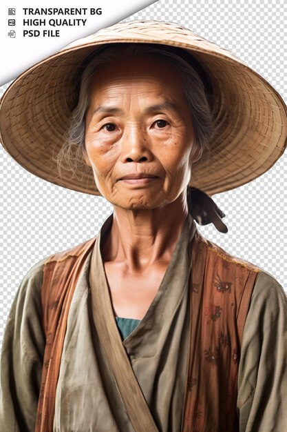 PSD asian woman farmer on white background white isolated bac