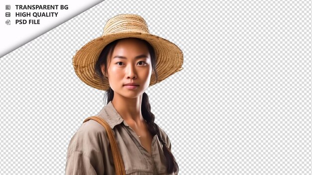 Asian woman farmer on white background white isolated bac