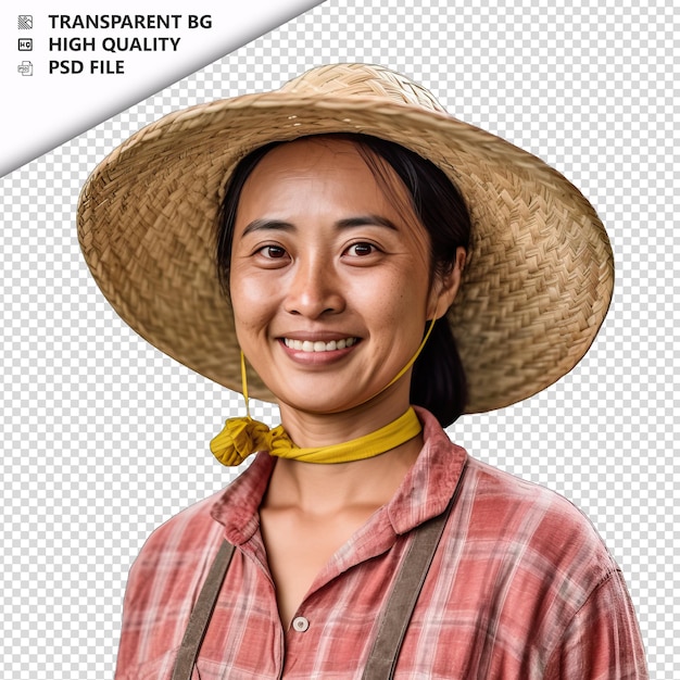 PSD asian woman farmer on white background white isolated bac