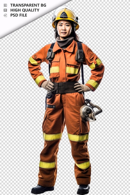 PSD asian woman firefighter on white background white isolate