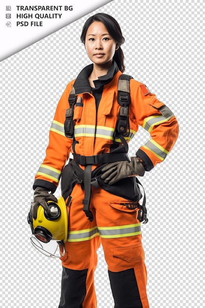 PSD asian woman firefighter on white background white isolate