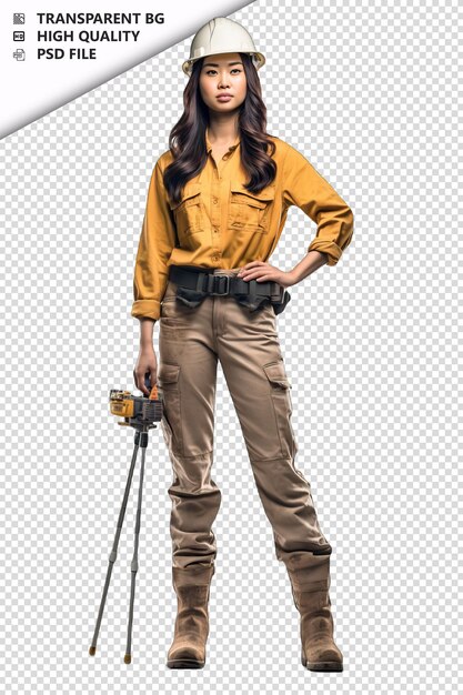 PSD asian woman geologist on white background white isolated