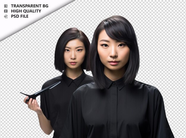 Asian woman hairdresser or barber on white background whi