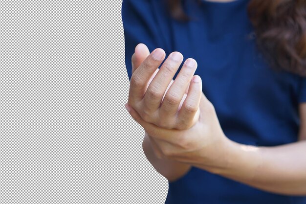 Asian woman having hand pain, hand weakness