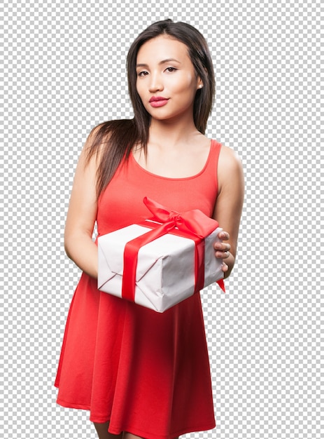 Asian woman holding a gift