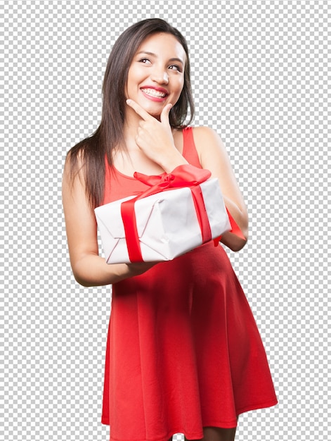 asian woman holding a gift
