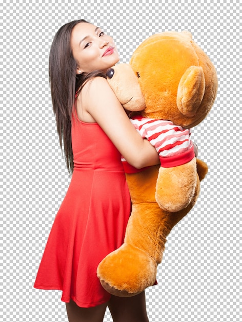 Asian woman holding a teddy bear