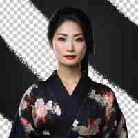 PSD Азиатка в кимоно одна на прозрачном фоне