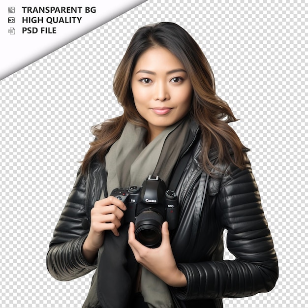 PSD asian woman journalist on white background white isolated