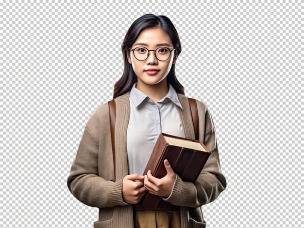 PSD asian woman librarian psd transparent white isolated background