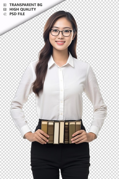 Asian woman librarian on white background white isolated