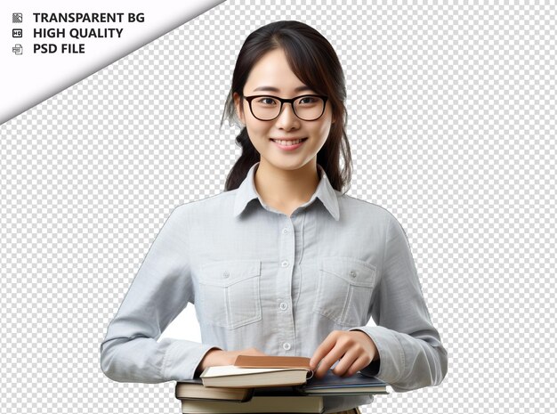 PSD asian woman librarian on white background white isolated