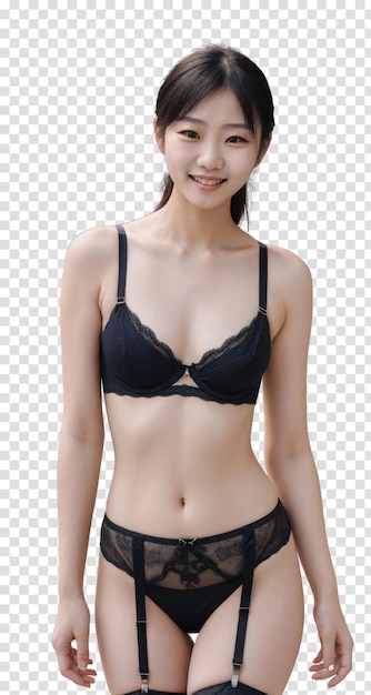 PSD asian woman in lingerie isolated on transparent background