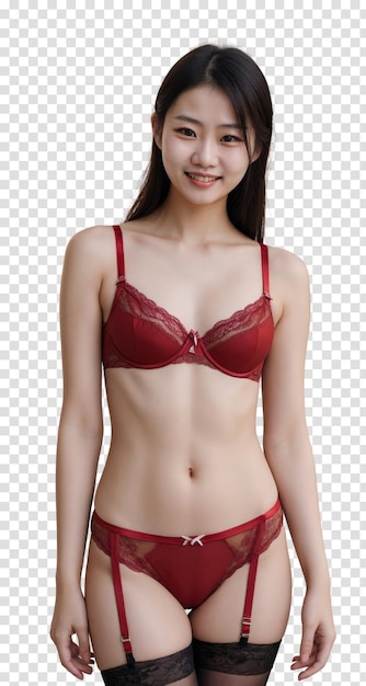 Asian woman in lingerie isolated on transparent background