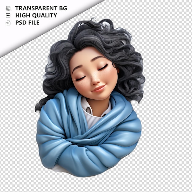 PSD asian woman napping 3d cartoon style white background iso