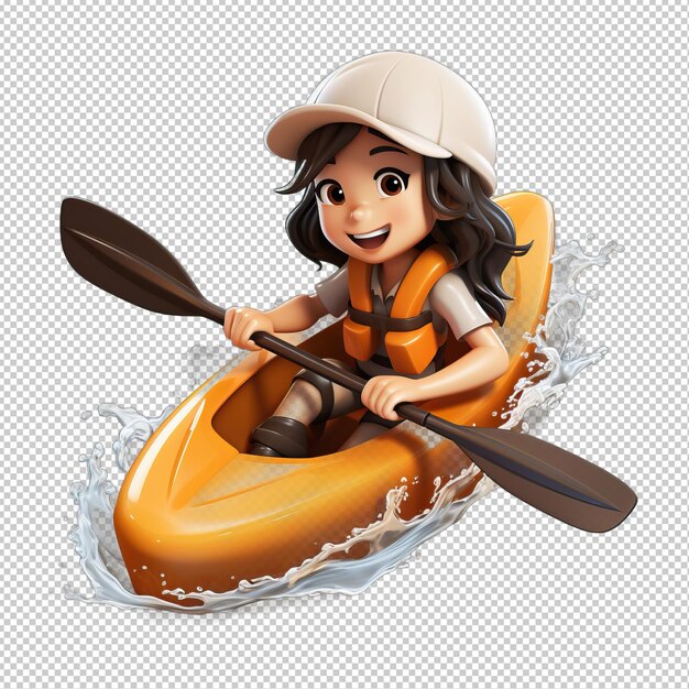 Asian woman paddling 3d cartoon style transparent background is