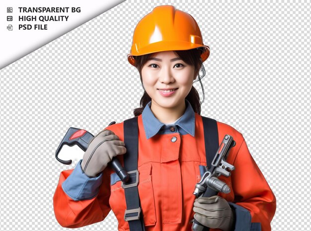 PSD asian woman plumber on white background white isolated ba