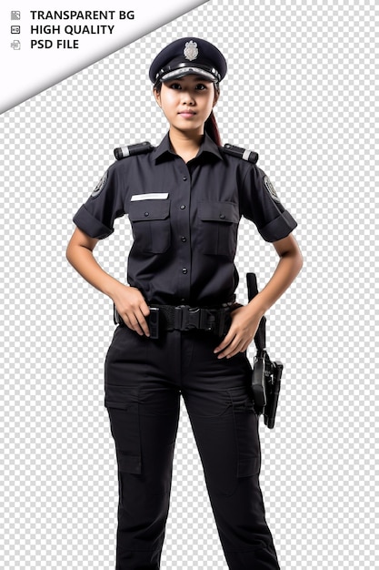 Asian woman police officer on white background white isol