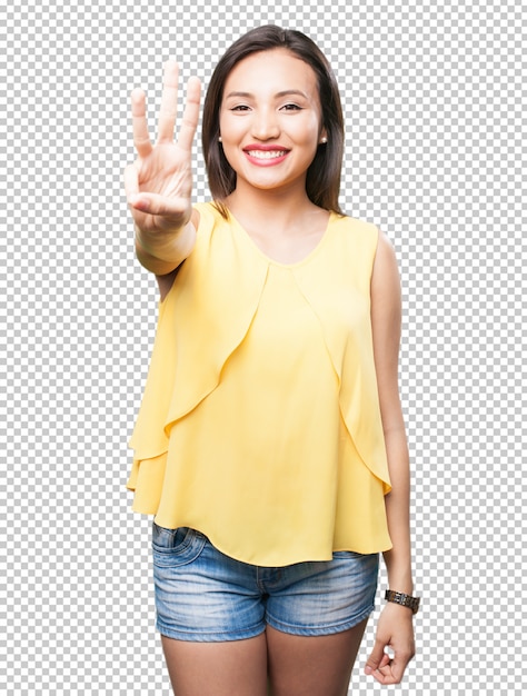 PSD asian woman showing three fingers