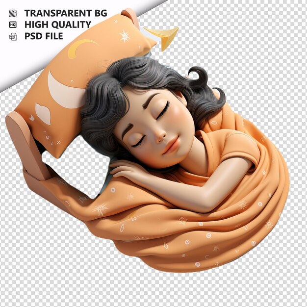 PSD asian woman sleeping 3d cartoon style white background is