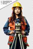 PSD asian woman surveyor on white background white isolated b