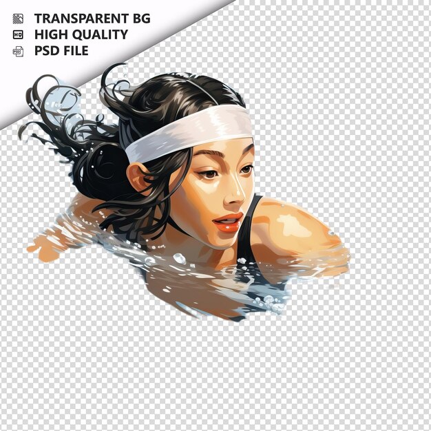 PSD asian woman swimming 3d cartoon style white background is