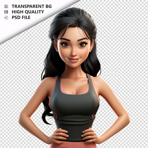 PSD asian woman training 3d cartoon style white background is