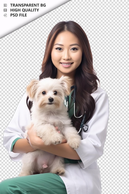 색 배경에 있는 아시아 여성 수의사 색 고립