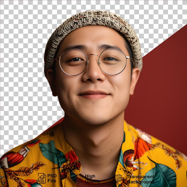 PSD asian young man smiling on transparent background include png file