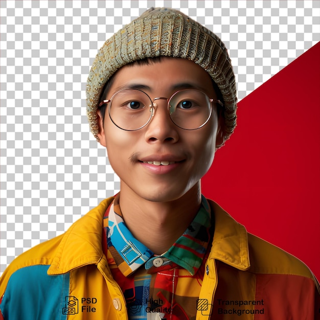 PSD asian young man smiling on transparent background include png file