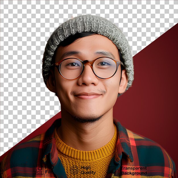 PSD asian young man smiling on transparent background include png file