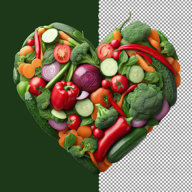 PSD asortyment świeżych warzyw w kształcie serca png