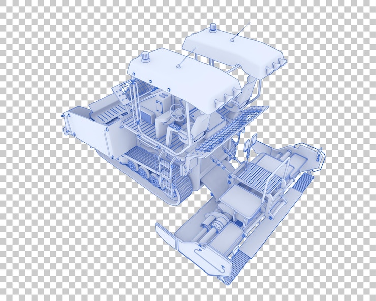 PSD asphalt paver on transparent background 3d rendering illustration